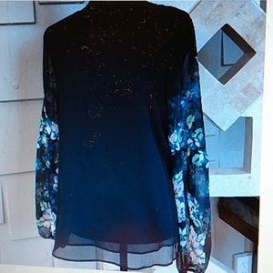 Apt. 9 Size XL Black Sheer Floral Sleeve Blouse